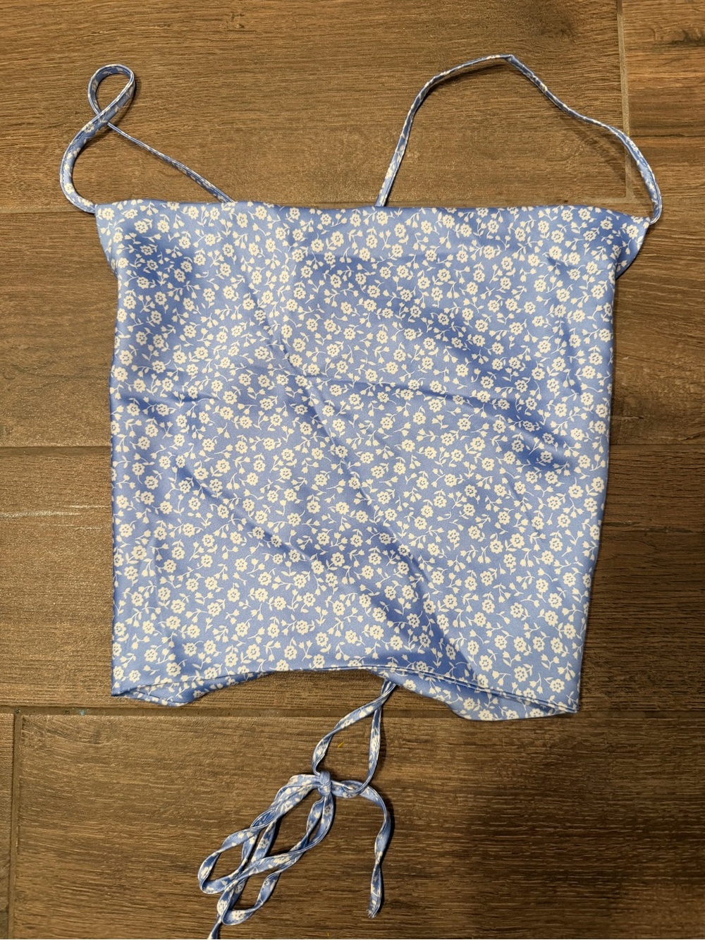 Silk satin Blue Floral Tie-Back Garage Top XS
